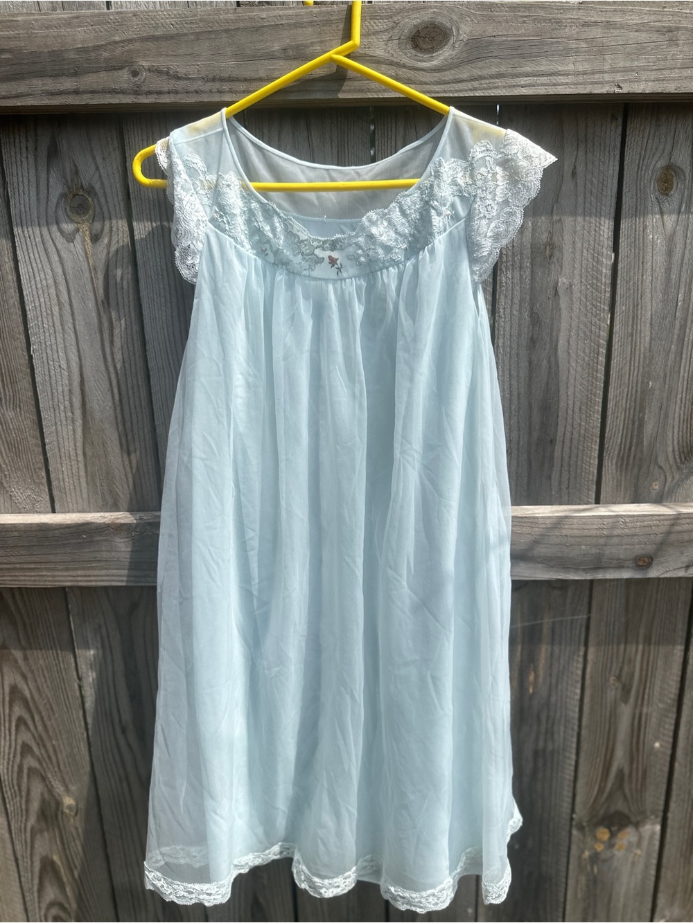Vintage Late 70’s Shadowline Light Blue Lace Trim Women's Nightgown
